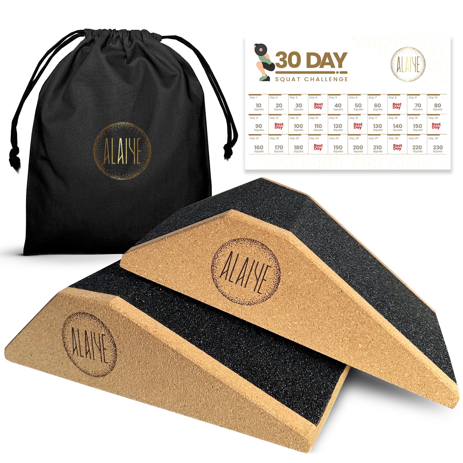 ALAIYE Squat Wedge Blocks - Pack of 2 Non-Slip Slant Board for Legs, Ankle, Calf Stretching - Squat Ramps for Lower Body Strength, Heel Elevation, Planks, Yoga